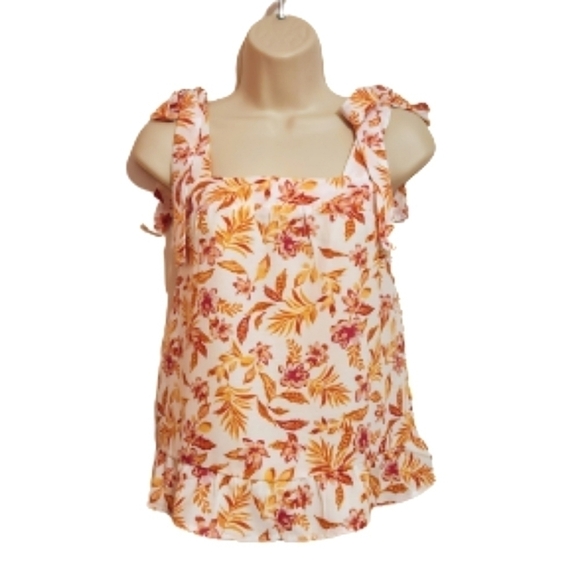 Hippie Rose Tops - Hippie Rose Floral Tie Strap Smocked Top Ivory Orange Medium